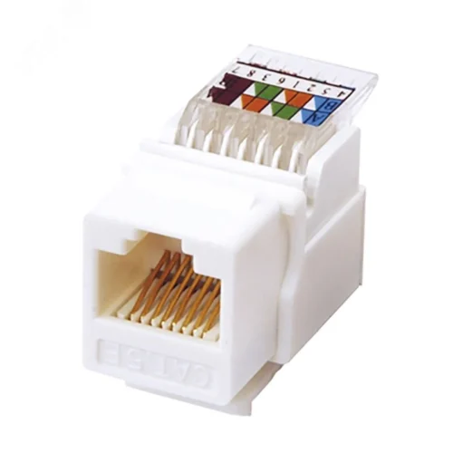 Модуль Keystone Jack RJ-45(8P8C), UTP неэкранированный, категория 5e, тип 180 градусов, самозажимной, белый, — фото изделия
