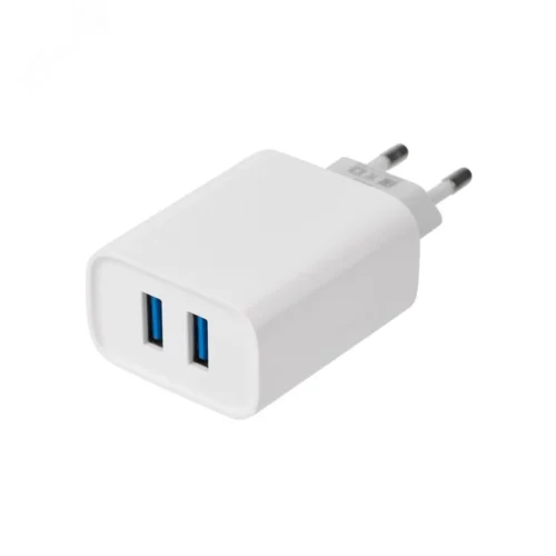 Устройство сетевое зарядное для iPhone, iPad 2 x USB, 5V, 2.4 A, белое, — фото изделия