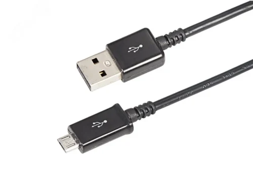USB кабель micro USB, длинный штекер, 1м, черный, без индивидуальной упаковки, — фото изделия