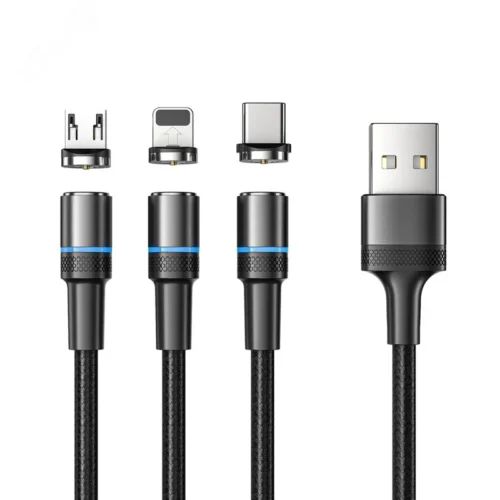 Кабель USB 3в1, Type-С, Lightning, Micro USB, 1.2м, черный — фото изделия