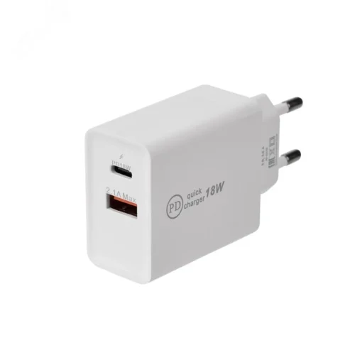 Устройство сетевое зарядное для iPhone, iPad Type-C + USB 3.0 с Quick charge, белое, — фото изделия