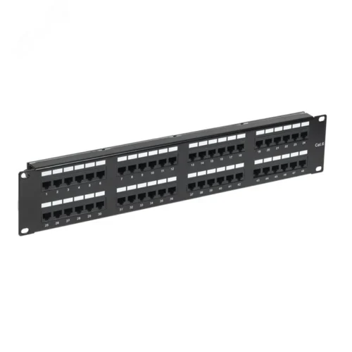 Патч-панель 19′ CAT6 2U 48 портов UTP RJ45 Dual IDC с органайзерами — фото изделия