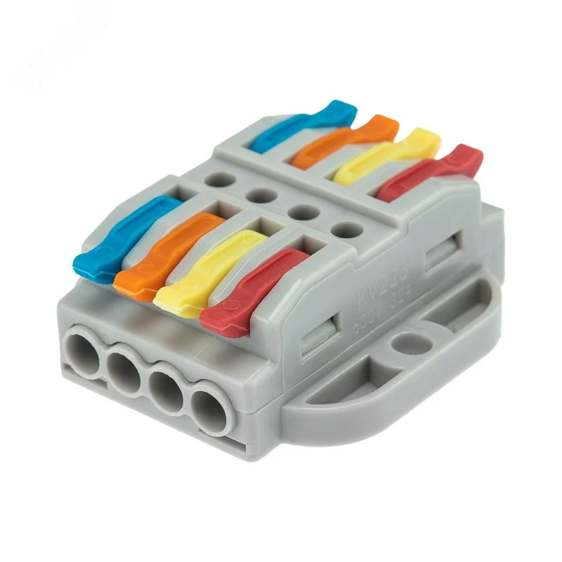 Клемма СМК 222-424P проходная 4 полюса, с монтажной площадкой (0,08-4 кв мм), серая, 5 шт, REXANT — фото изделия