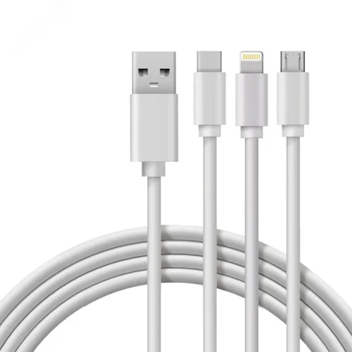 Кабель USB 3в1 Type-С (3A), Lightning (2,4A), micro USB (2A), 1м, ПВХ — фото изделия