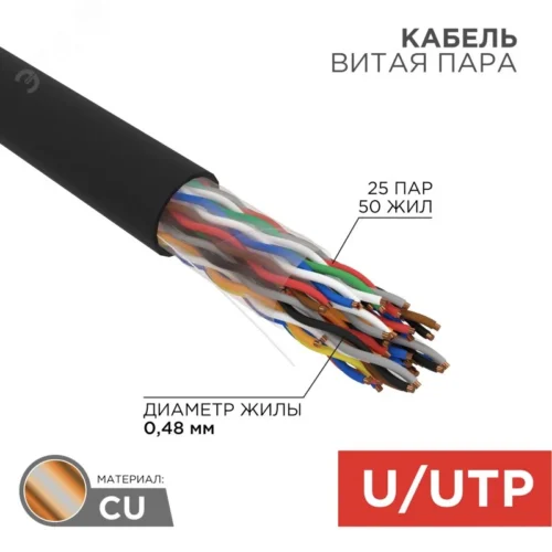 Витая пара U/UTP CAT5е PE 25PR 24AWG OUTDOOR SOLID черный 305м РФ — фото изделия