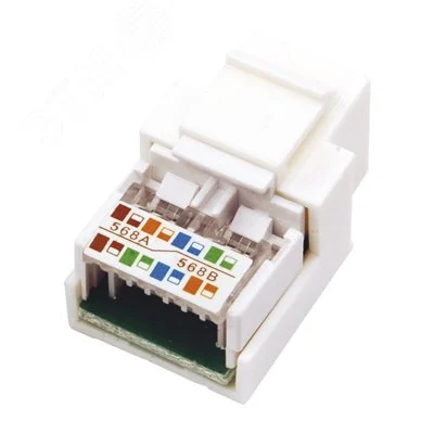 Модуль Keystone Jack RJ-45(8P8C) UTP неэкраниров. категория 5e 180 градус белый, — фото изделия