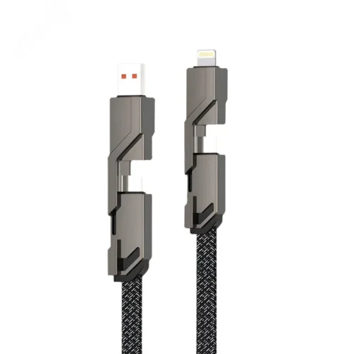 Кабель 4в1 USB-А — Lightning — 2xType-C 60Вт 1 м, в черной оплетке — фото изделия