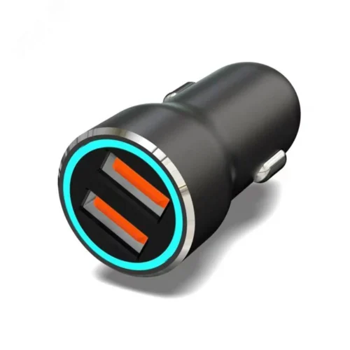 Зарядное устройство автомобильное c двумя портами USB-A + USB-A c LED-подсветкой 12Вт — фото изделия