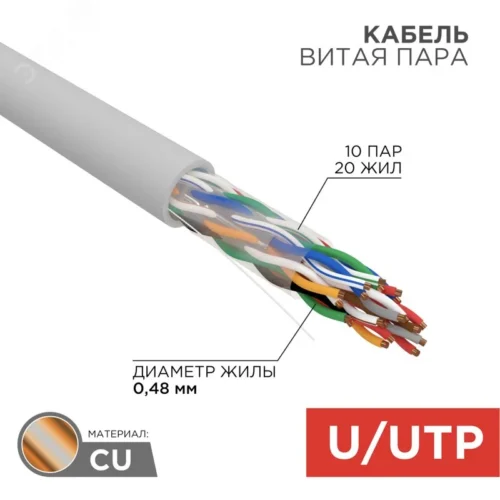 Витая пара U/UTP CAT 5е PVC 10PR 24AWG INDOOR SOLID серый 305м — фото изделия