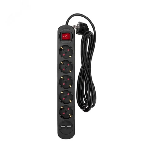 Удлинитель СТАНДАРТ 5 гнезд, 3 м, 3х1,0 мм2, с/з, с выключателем, 2 USB, черный — фото изделия