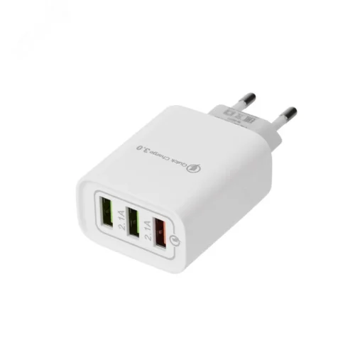 Сетевое зарядное устройство для iPhone iPad 3хUSB 5V 3А + 1А + 1А белое, — фото изделия