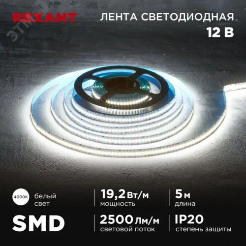 Лента светодиодная 19.2Вт/м 12В 4000K IP20 LEDx240/м 5м SMD2835 10мм — фото изделия