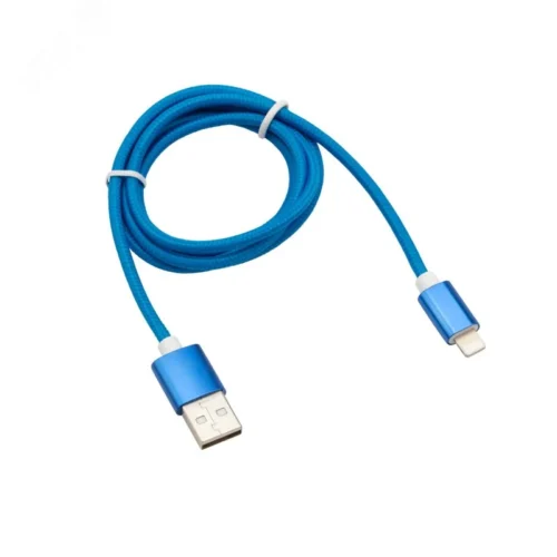 Кабель USB-Lightning 1 м, синяя нейлоновая оплетка, 18-7052, — фото изделия