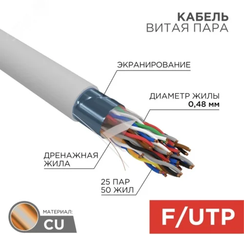 Витая пара F/UTP CAT 5e 25x2x0.48мм LSZH нг(А)-HF 24AWG IN серый РФ — фото изделия