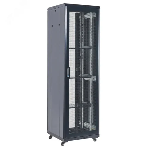 Шкаф напольный телекоммуникационный разборный 42U 600×800х2055 дверь перфорация черный (RAL 9005) — фото изделия