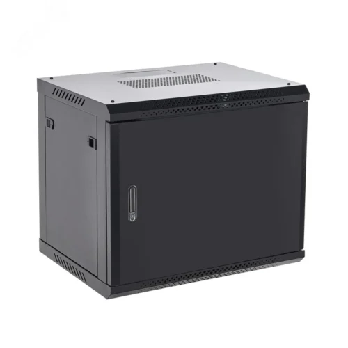 Шкаф настенный телекоммуникационный разборный 9U 600×600 дверь металл черный (RAL 9005) — фото изделия