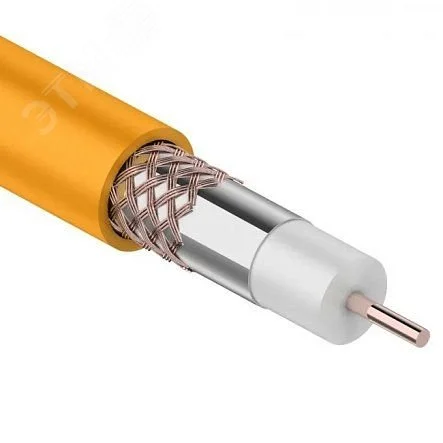 Кабель коаксиальный RG-6U+Cu нг(А)-HF, Cu/Al/Cu, 64%, 75Ом, бухта 100 м, оранж, REXANT — фото изделия