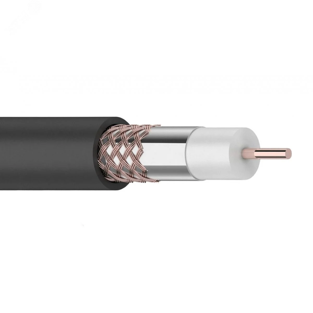 Кабель коаксиальный RG-6U+Cu 75 Ом Cu/Al/Cu 64% OUT черный 100 м — фото изделия