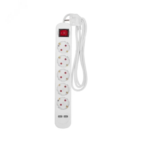 Удлинитель СТАНДАРТ 5 гнезд, 1,5 м, 3х1,0 мм2, с/з, с выключателем, 2 USB, белый — фото изделия