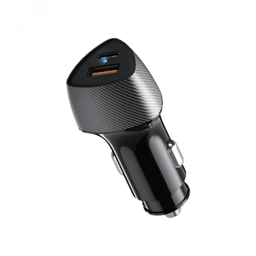 Устройство автомобильное зарядное с двумя портами (USB-A QC 3.0 + USB-C PD) со световой индикацией, 51Вт, черное — фото изделия