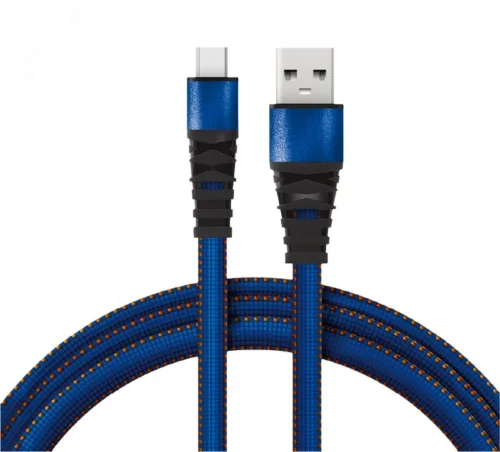Кабель USB-microUSB 1 м, плоский провод, синяя джинсовая оплетка, 18-1163, — фото изделия