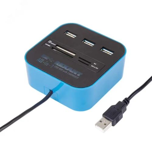 Разветвитель USB на 3 порта+картридер (все в одном) черный,, — фото изделия