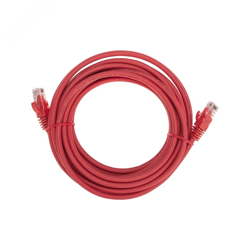 Патч-корд U/UTP CAT 6, RJ45-RJ45, 26AWG, LSZH, красный, 5м, — фото изделия