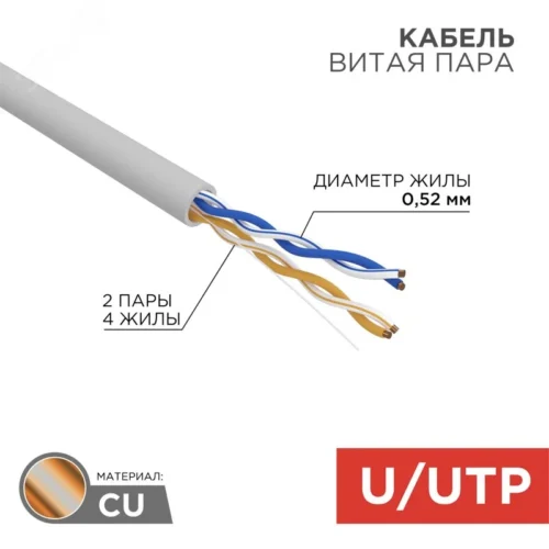 Витая пара U/UTP CAT 5e 2х2х0.52мм LSZH нг(А)-HF 24AWG IN серый PRO — фото изделия