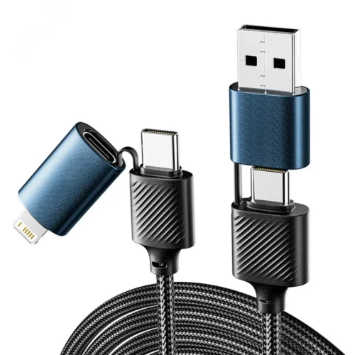 Кабель 4в1 USB-A/ Type-C — Type-C/Lightning, 65Вт, 1м, черная нейлоновая оплетка — фото изделия