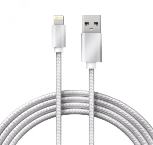 Кабель USB-Lightning 1 м, серебристая нейлоновая оплетка, 18-7051, — фото изделия