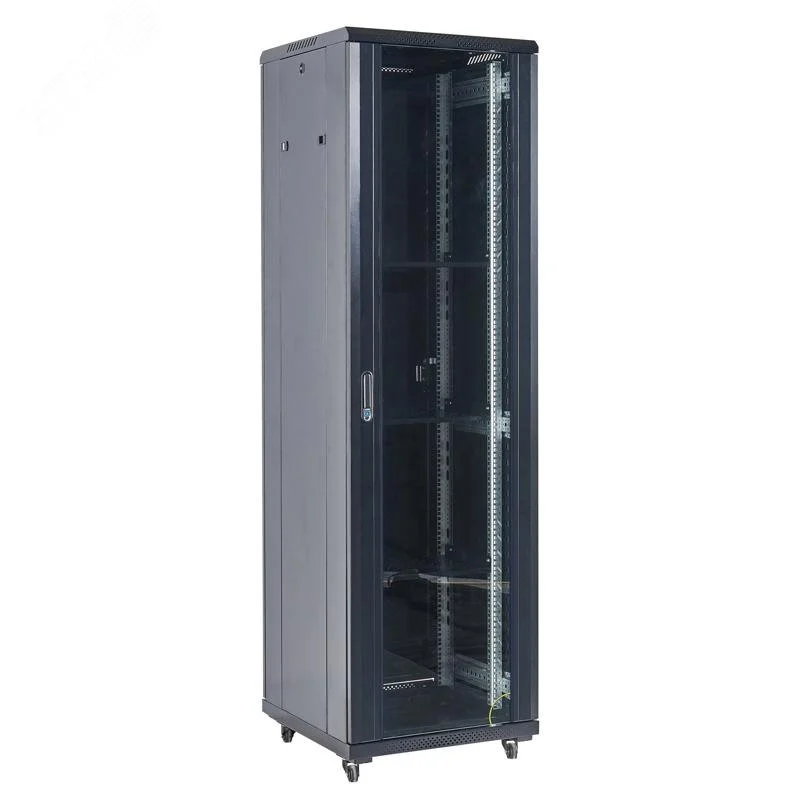 Шкаф напольный телекоммуникационный разборный 27U 600x600x1387мм дверь стекло черный (RAL 9005) — фото изделия