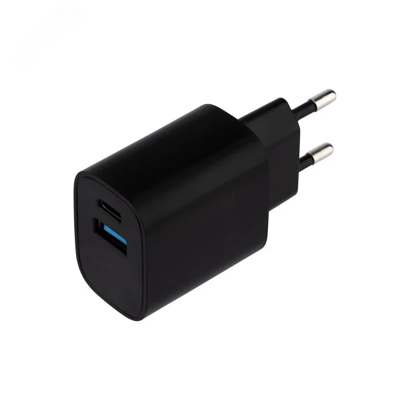Устройство сетевое зарядное USB + Type-C, 5V, 2.4 A, черное, REXANT — фото изделия