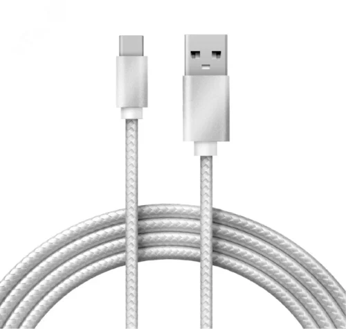 Кабель USB-Type-C, 2A, nylon, silver, 1m, 18-1899, — фото изделия