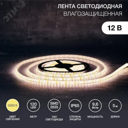 Лента LED силикон, 8 мм, IP65, SMD 2835, 120 LED/m, 12 V, цвет свечения теплый белый — фото изделия