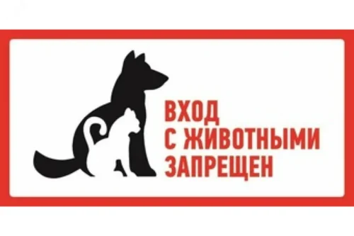 Наклейка запрещающий знак С животными вход запрещен 300х150 мм, — фото изделия