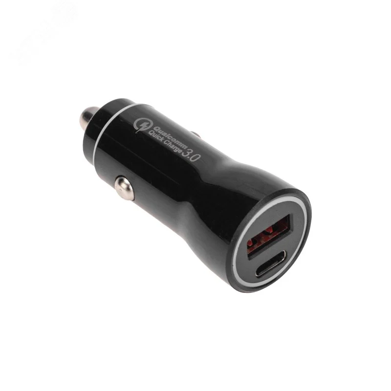 Автозарядка в прикуриватель АЗУ USB-A QC 3.0+USB-C PD 38 Вт черная — фото изделия