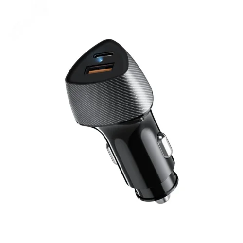 Устройство автомобильное зарядное c двумя портами (USB-A QC 3.0 + USB-C PD) cо световой индикацией, 20Вт, черное — фото изделия