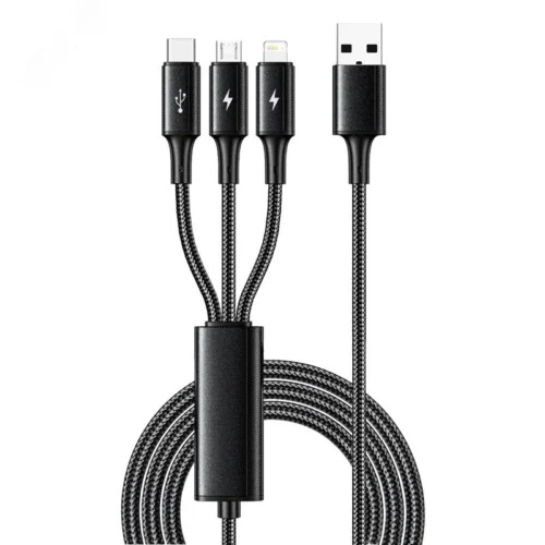 Кабель USB 3в1 Type-С, Lightning, micro USB, 1.2м., черный — фото изделия