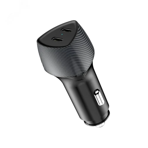 Устройство автомобильное зарядное с двумя портами (USB-C PD + USB-C PD) со световой индикацией, 40Вт, черное — фото изделия