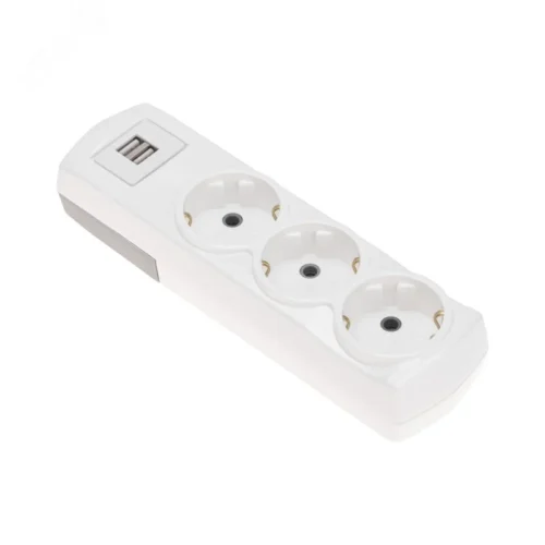 Колодка PREMIUM 3 гнезда, с/з, 2 USB, белый — фото изделия
