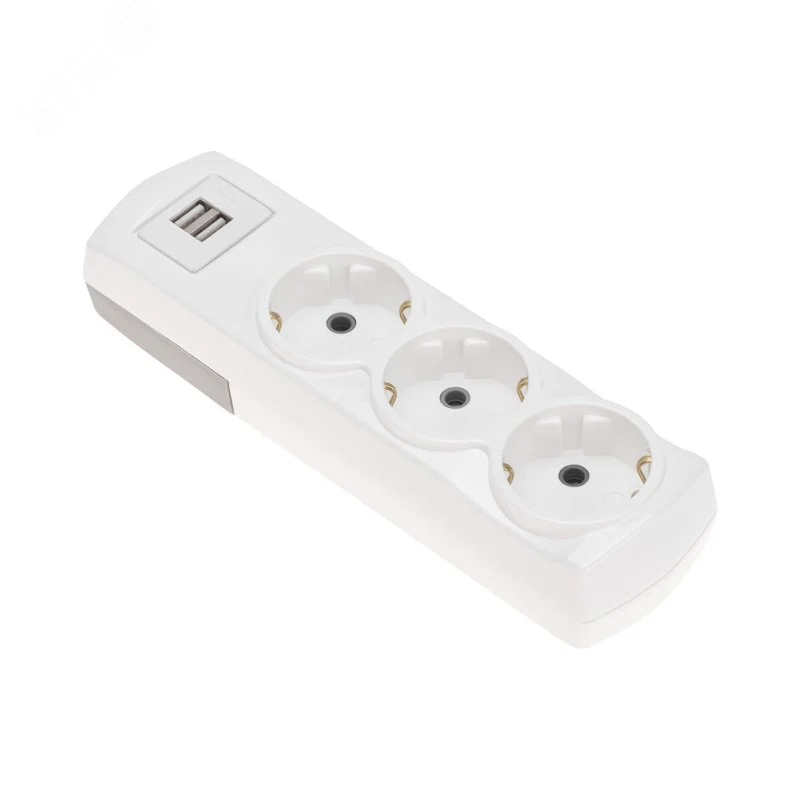 Колодка PREMIUM 3 гнезда, с/з, 2 USB, белый — фото изделия