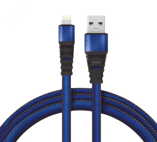 Кабель USB-Lightning 2.4 A, 1 м, синяя нейлоновая оплетка, 18-7053, — фото изделия
