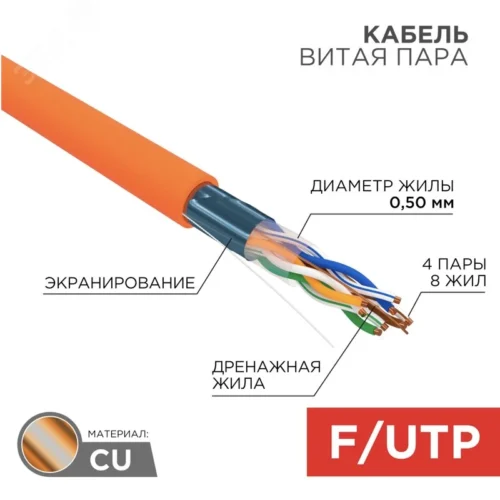 Витая пара F/UTP CAT 5e 4x2x0.50мм LSZH нг(А)-HF 24AWG IN оранжевый РФ — фото изделия