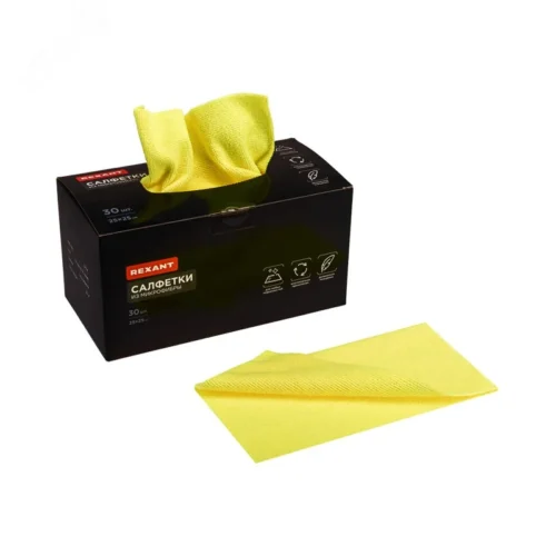 Салфетки из микрофибры картонной коробке, 25х25см, 200 гр/м2, 30 шт. в коробке — фото изделия