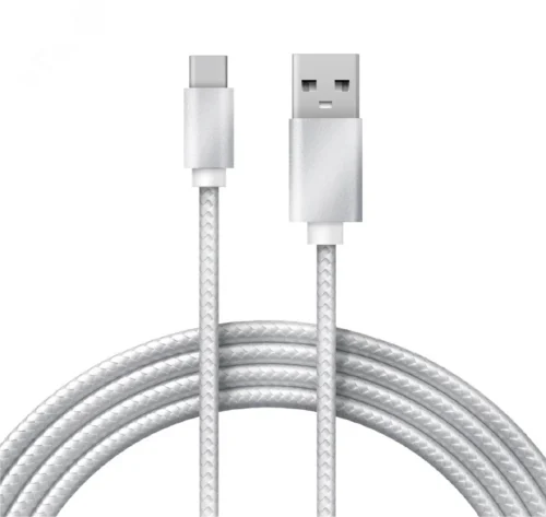 Кабель USB-Type-C, 2,4A, nylon, silver, 1mУстройство зарядное, 18-1884, — фото изделия