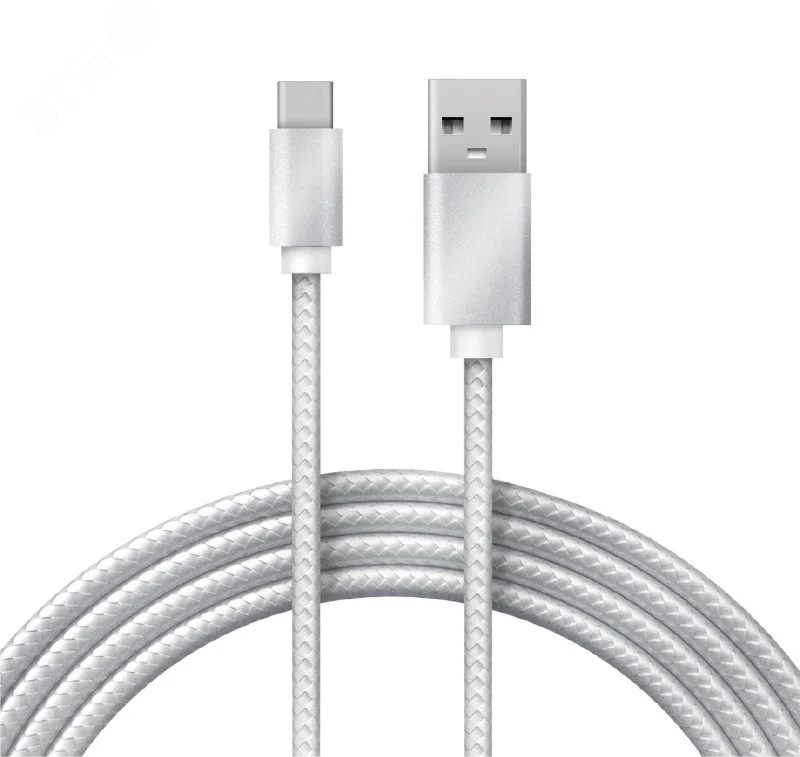 Кабель USB-Type-C, 2,4A, nylon, silver, 1mУстройство зарядное, 18-1884, — фото изделия